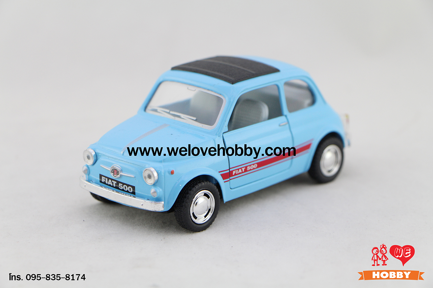 โมเดลรถเฟียต Fiat 500 สีฟ้า Scale 1:24