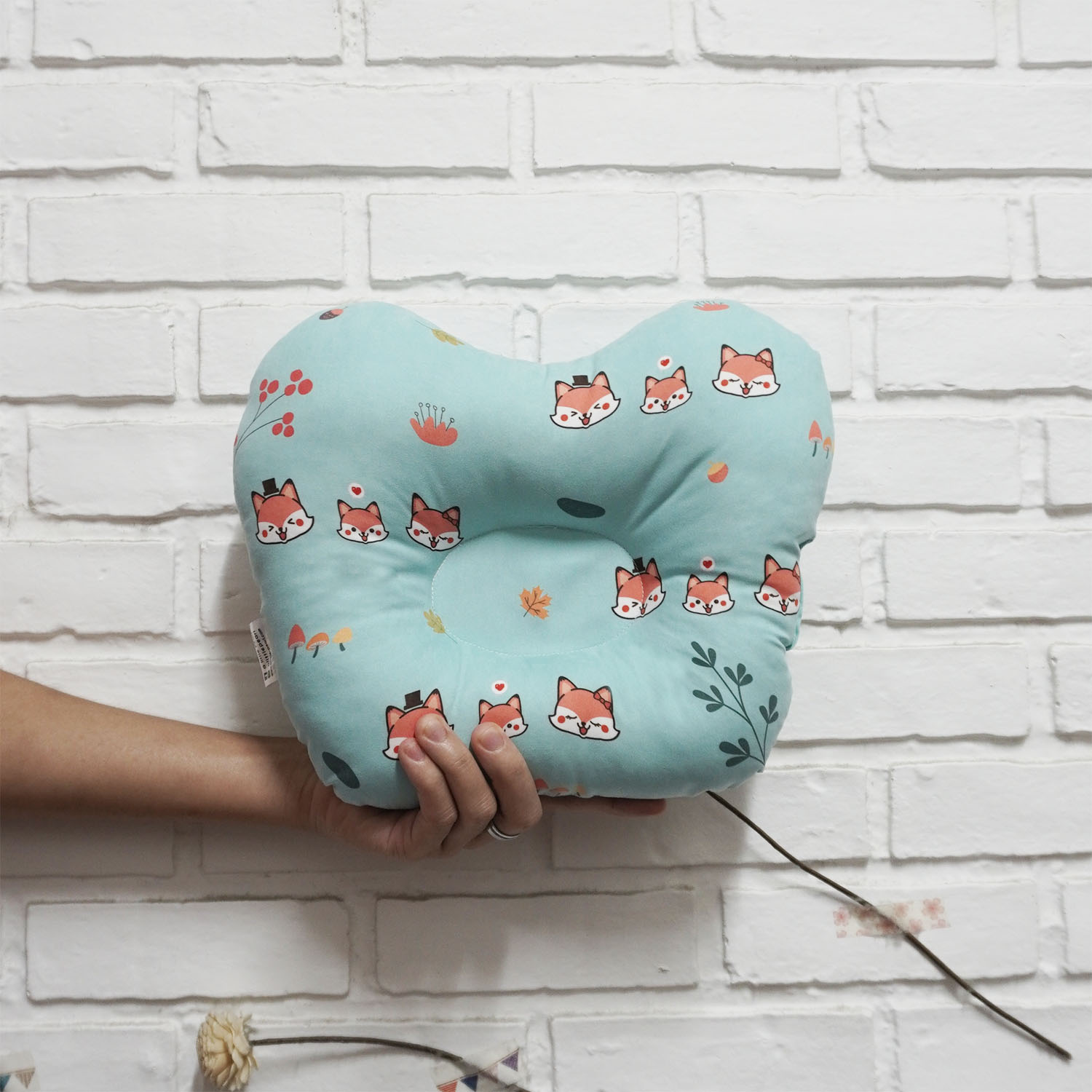 หมอนเด็ก หมอนหลุม Baby Pillow สั่งทำใส่ชื่อ ลาย Fox - Mint