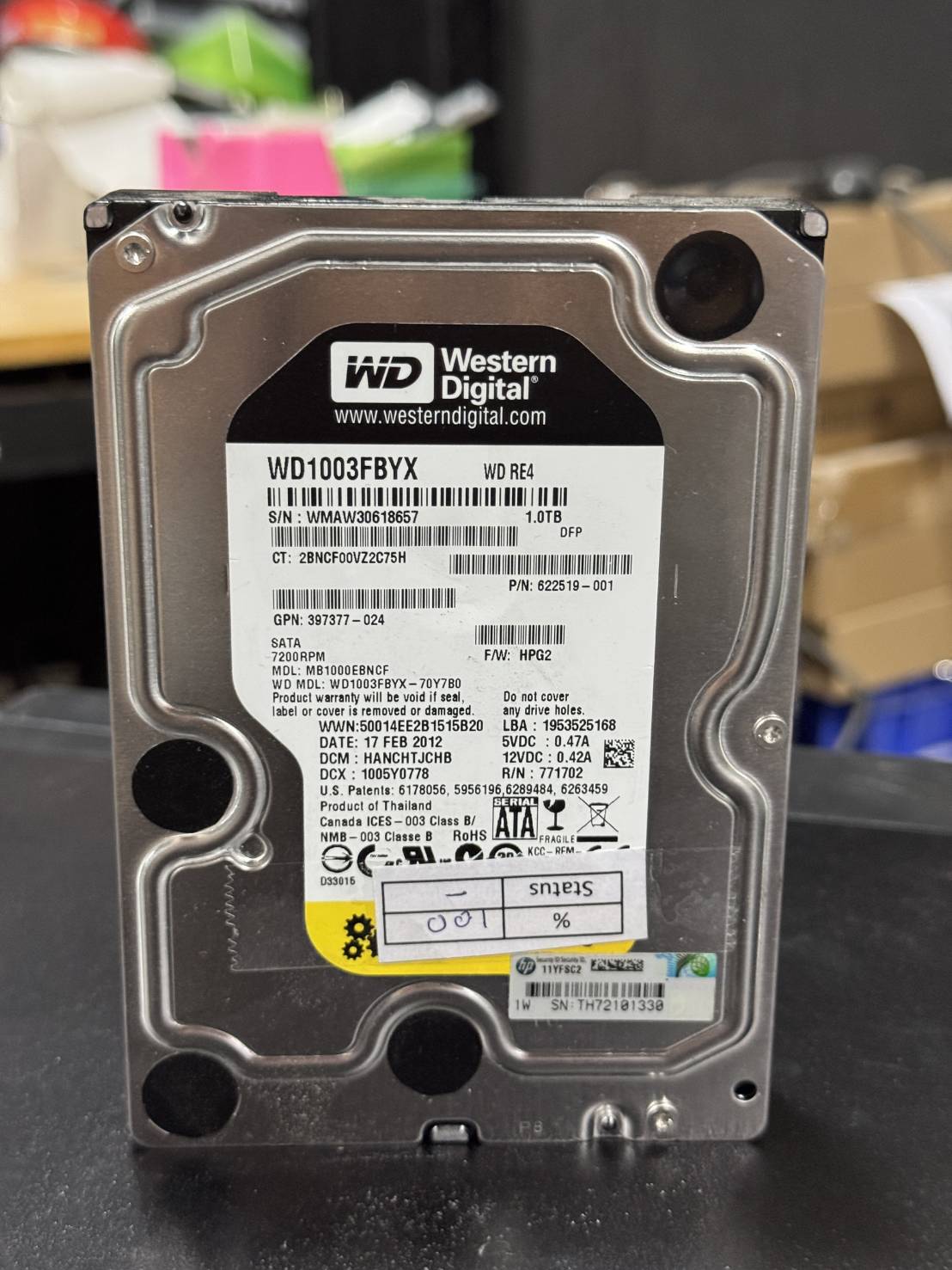 ฮาร์ดดิสก์ WD 1TB SATA 3.5 6Gbps 7200RPM" มือสองพร้อมใช้งาน มี 2 ลูก