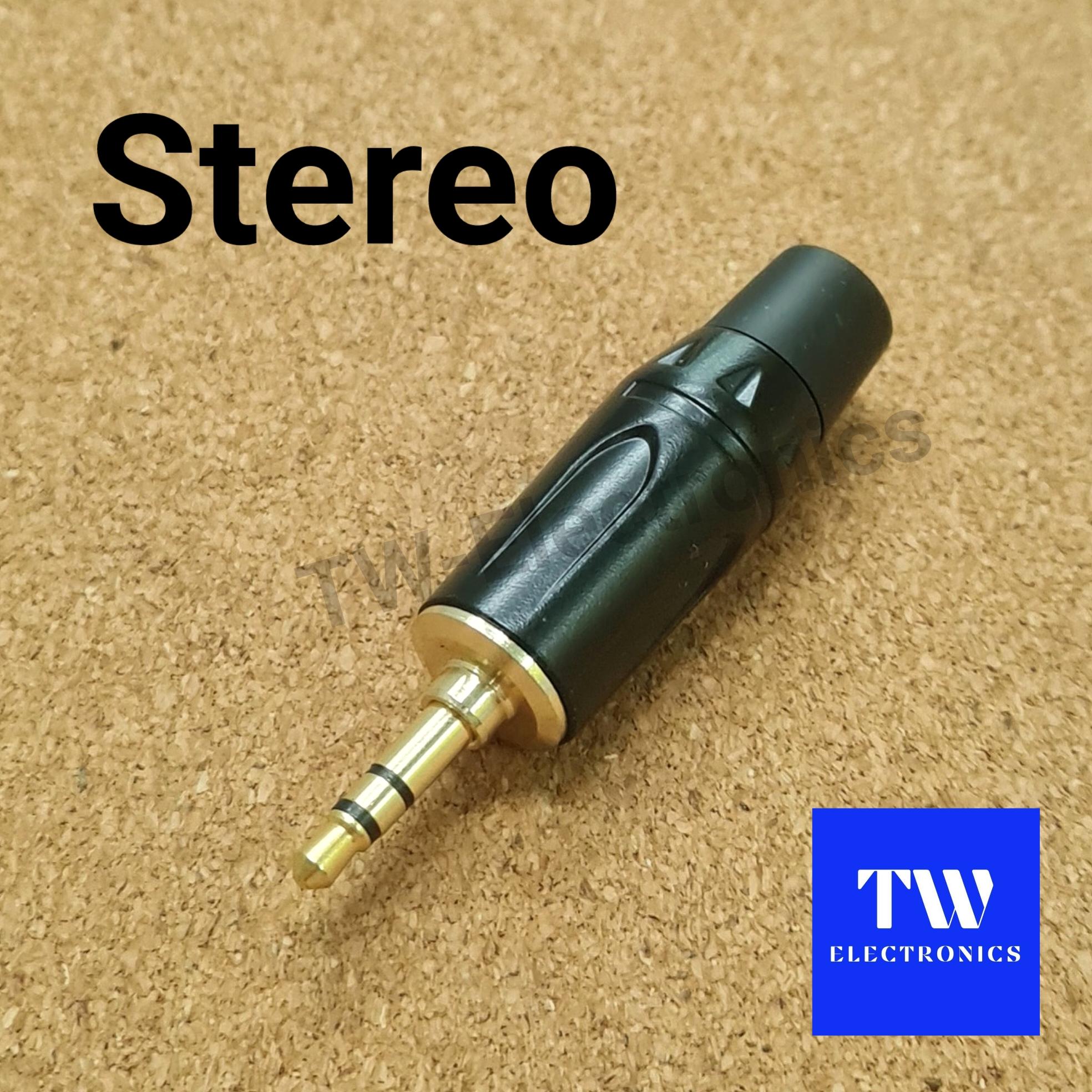 3.5mm Stereo ตัวผู้ สีดำ(ด้ามใหญ่), ท้ายยางดำ