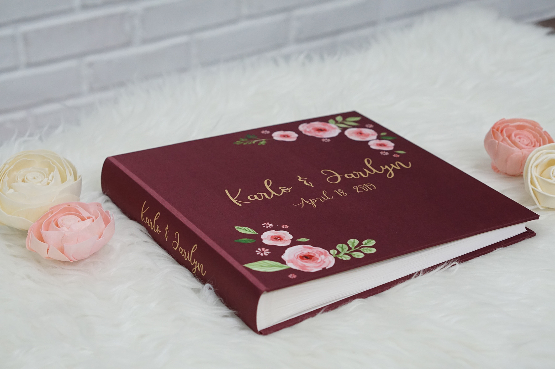 สมุดเซ็น สมุดอวยพร แบบสั่งทำใส่ชื่อ ลาย Rose - Burgundy