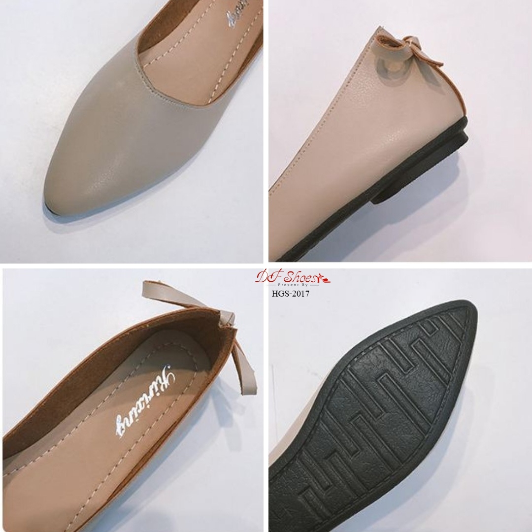 รองเท้าคัทชูส้นแบนแต่งโบว์หลัง (สีกากี)