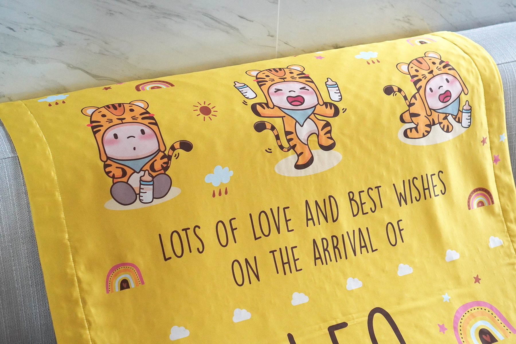 ผ้าห่มเด็ก สั่งทำใส่ชื่อ ลายเสือ ปีขาล V.2 สีเหลือง - Tiger 2 Yellow