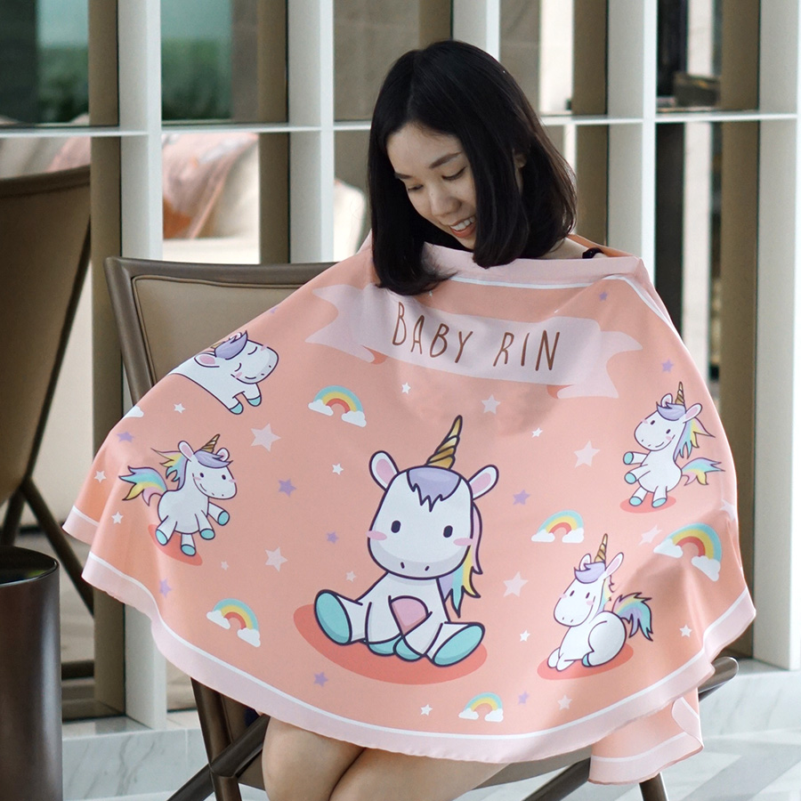 ผ้าคลุมให้นม สั่งทำใส่ชือ ลาย Unicorn - Peach