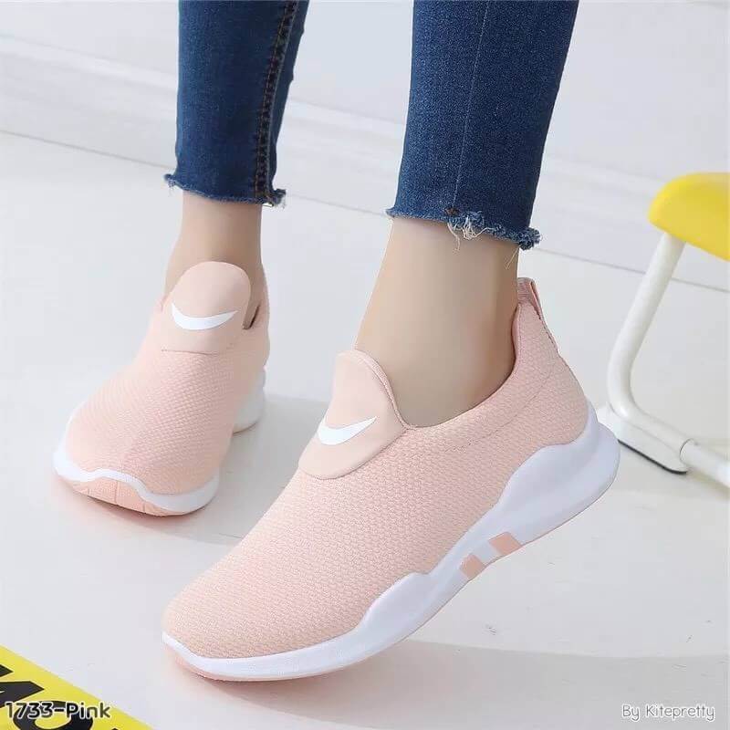 รองเท้าผ้าใบเรียบทรงสวมสไตล์Sport (สีชมพู)