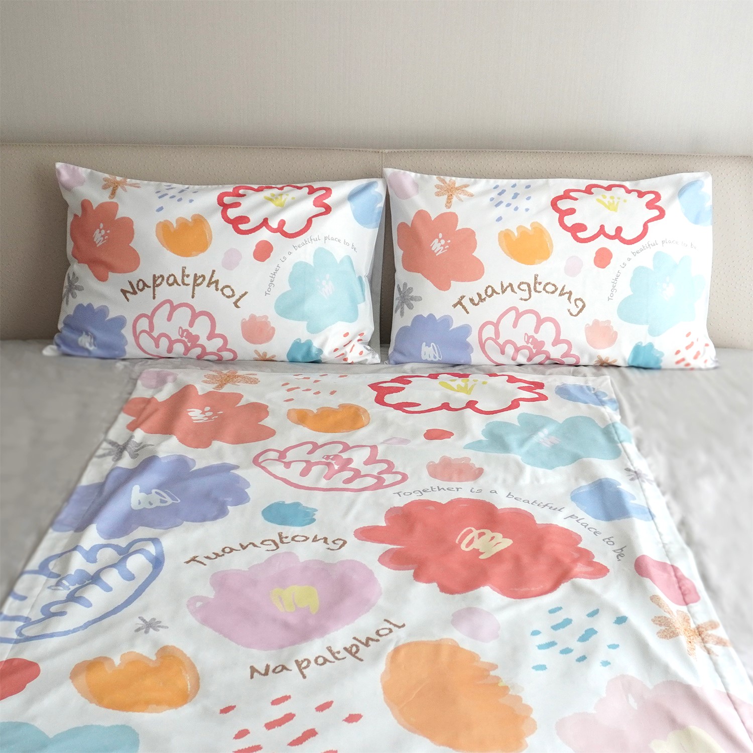 ชุดของขวัญแต่งงาน ปลอกหมอนคู่+ผ้าห่ม ขนาด 100x150cm ลาย Matalada