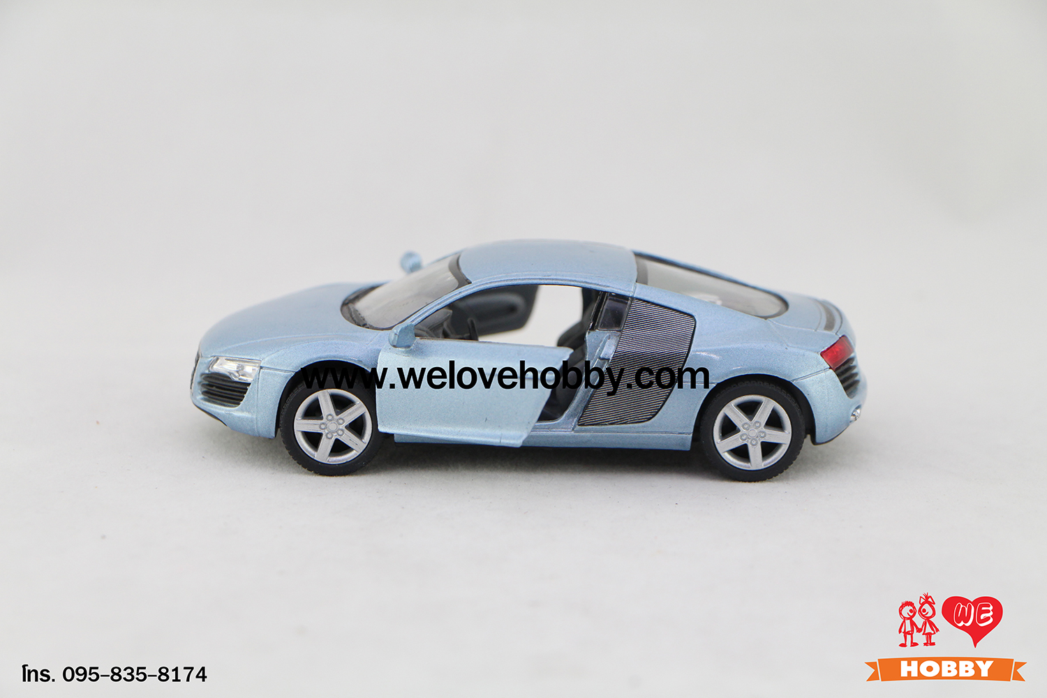 โมเดลรถซุปเปอร์ คาร์ Audi R8 สีฟ้า Scale 1:36