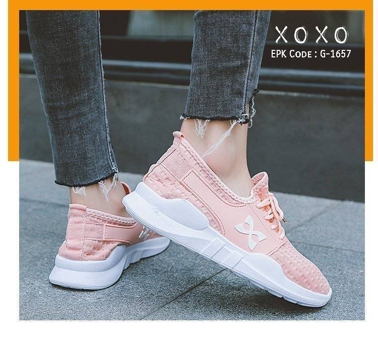 รองเท้าผ้าใบทรง Sport แต่งโลโก้X (สีชมพู)