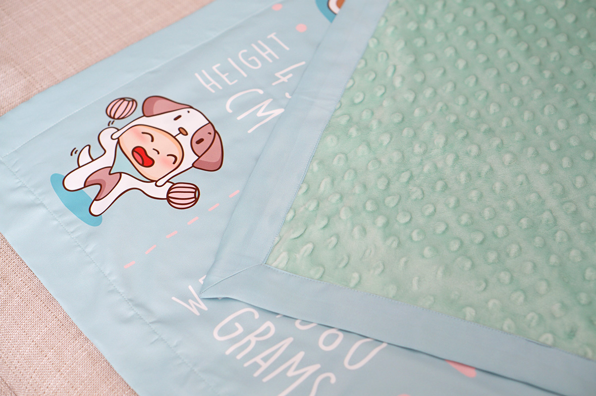 ผ้าห่มเด็ก ใส่ประวัติแรกเกิด ลายปีจอ - Puppy - Mint