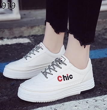รองเท้าผ้าใบแฟชั่นแต่งลายchic (สีเทา)