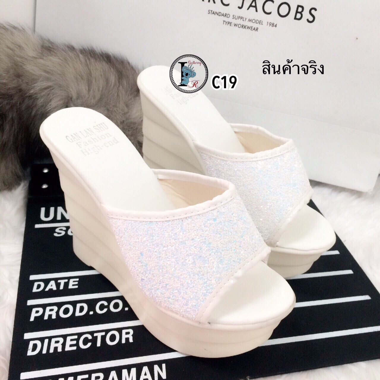 รองเท้าส้นเตารีดกลิตเตอร์ (สีขาว)