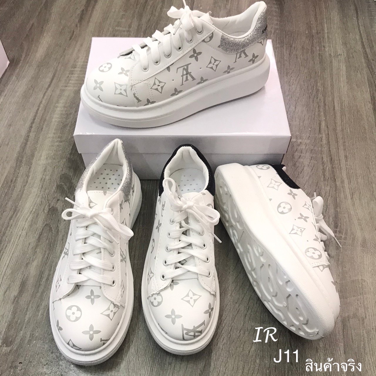 รองเท้าผ้าใบpuแต่งลายทรงSport Girl (สีดำ)
