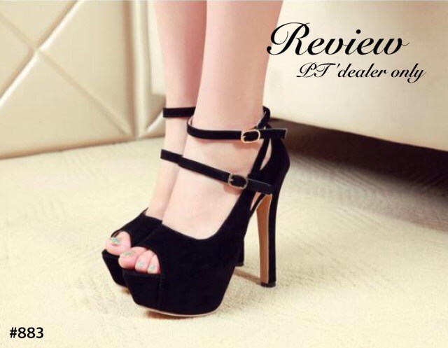 รองเท้าส้นสูงรัดข้อ2ชั้น (สีชมพู)