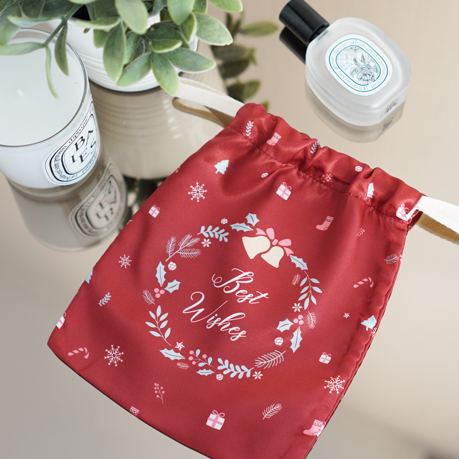 ถุงผ้าซาติน ลาย Xmas - Red