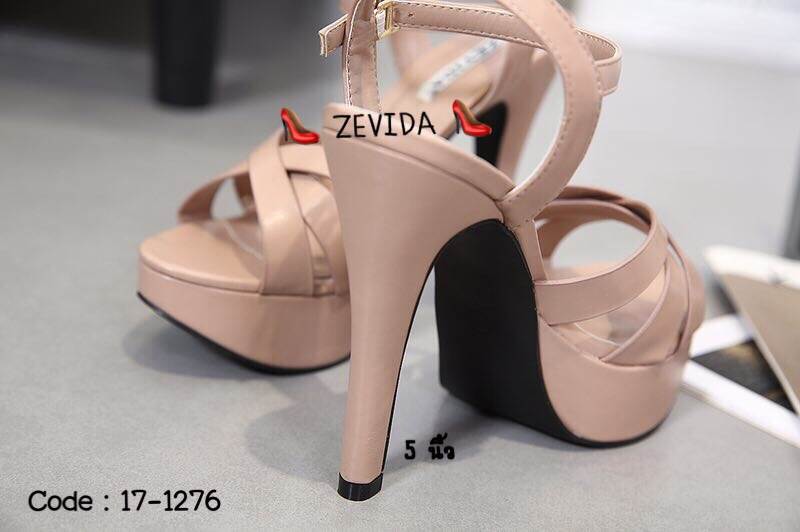 รองเท้าส้นสูงหน้าสานพียูนิ่ม (สีชมพูนู๊ด)