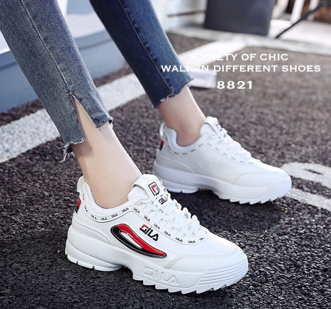 รองเท้าผ้าใบทรงSport Girl แต่งลายแฟชั่น (สีแดง)