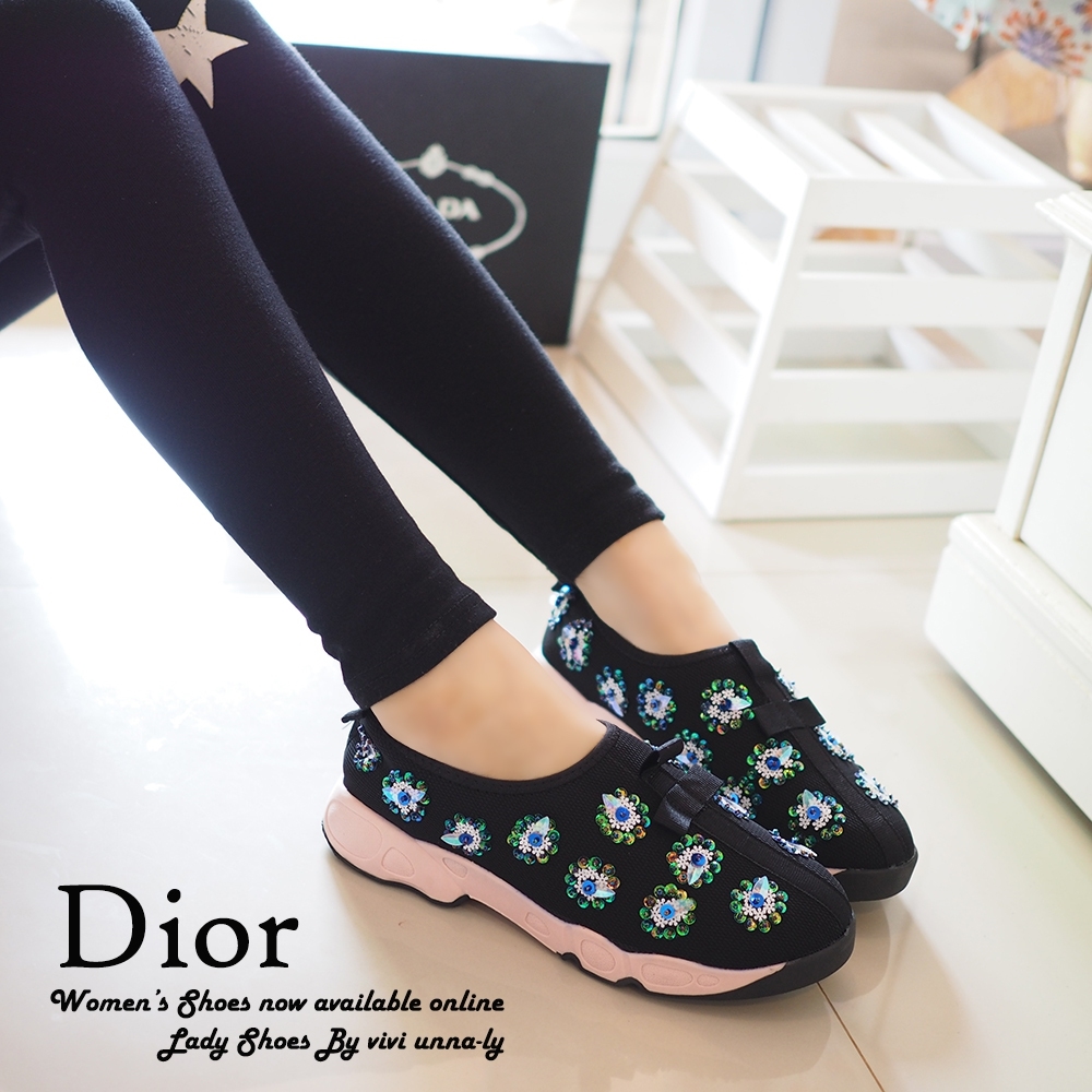พร้อมส่ง : รองเท้า Dior Fusion Sneakers สีดำดอกเขียว (งานAAA)