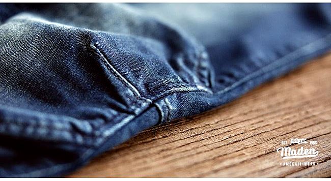 001065 กางเกงยีนส์ Maden tooling Japanese retro wash old jeans Denim Slim feet Size 28-34