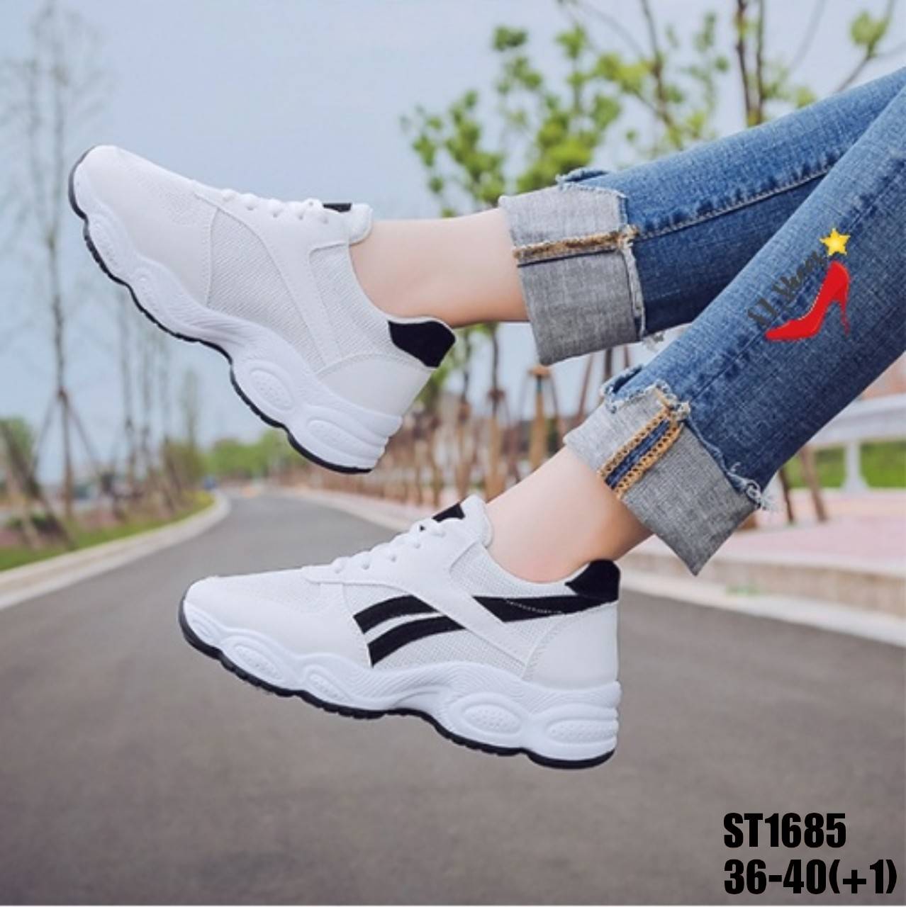 รองเท้าผ้าใบทรงSportแต่งแถบทูโทน (สีชมพู)