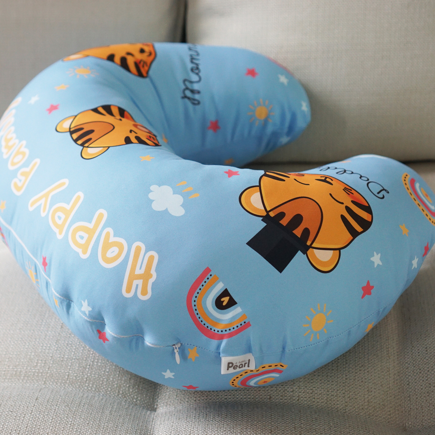 หมอนรองให้นม Nursing Pillow แบบพร้อมส่ง ลายเสือ สีฟ้า Tiger - Blue