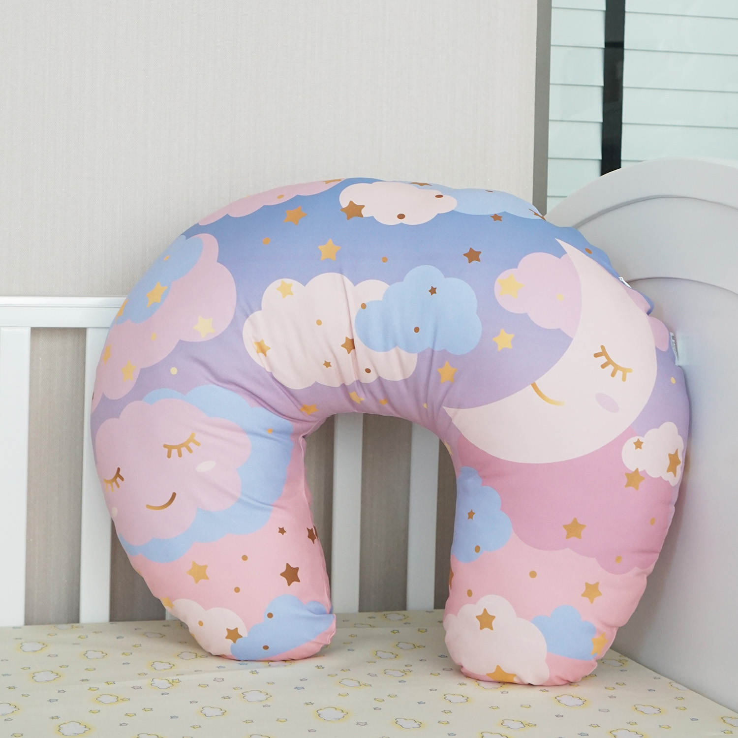 หมอนรองให้นม สั่งทำใส่ชื่อ ลาย Moon - Blue Pink