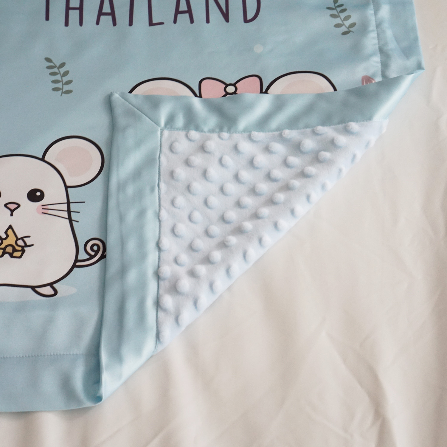 ผ้าห่มเด็ก ใส่ประวัติแรกเกิด ลาย Mini Mouse - Blue