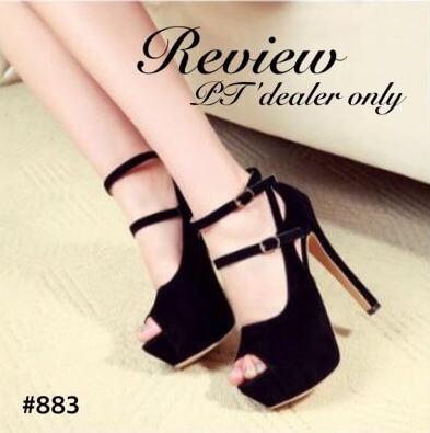 รองเท้าส้นสูงรัดข้อ2ชั้น (สีชมพู)