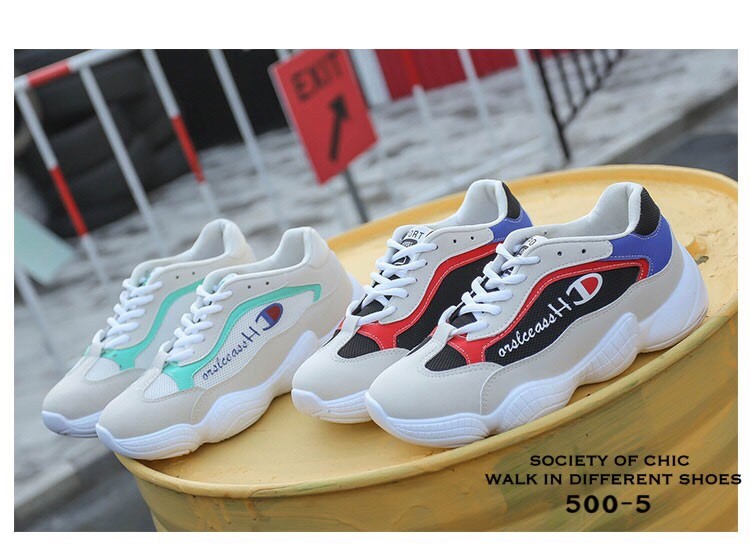 รองเท้าผ้าใบทรง Sportแต่งลายแฟชั่นพาสเทล (สีแดง)