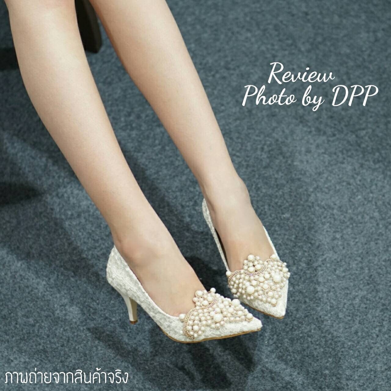 พร้อมส่ง : รองเท้าคัทชูลูกไม้ประดับมุข