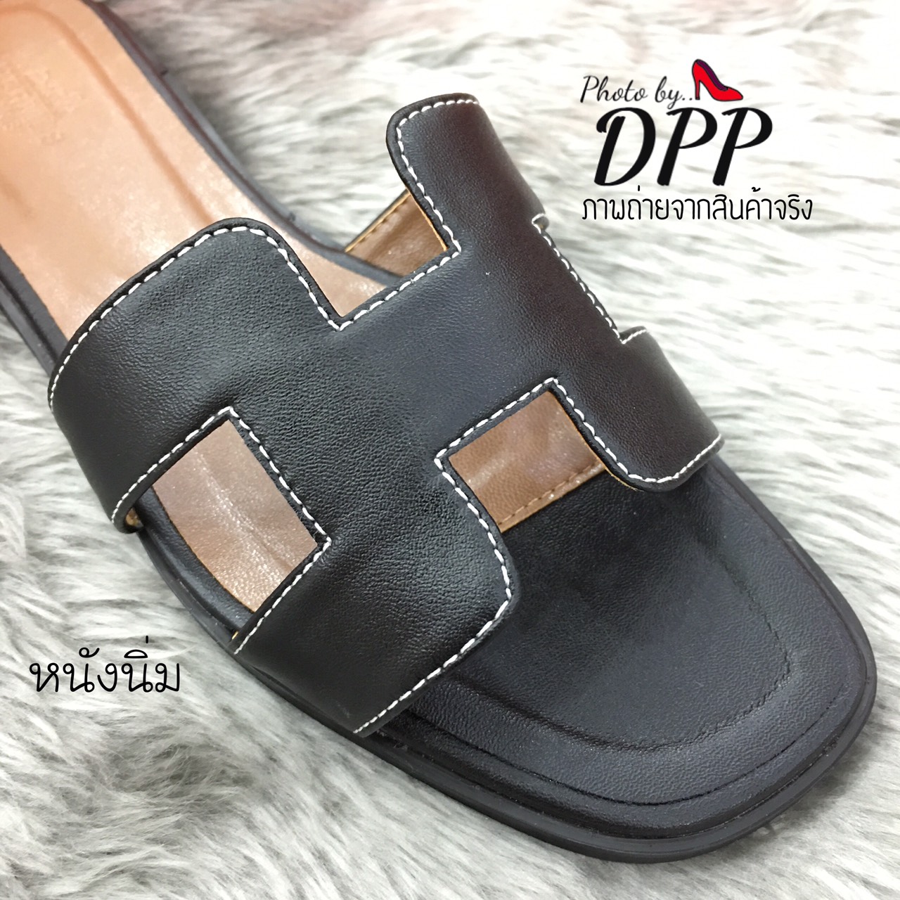 รองเท้า HERMES Sandals Leather (สีเงินหนังนิ่ม)