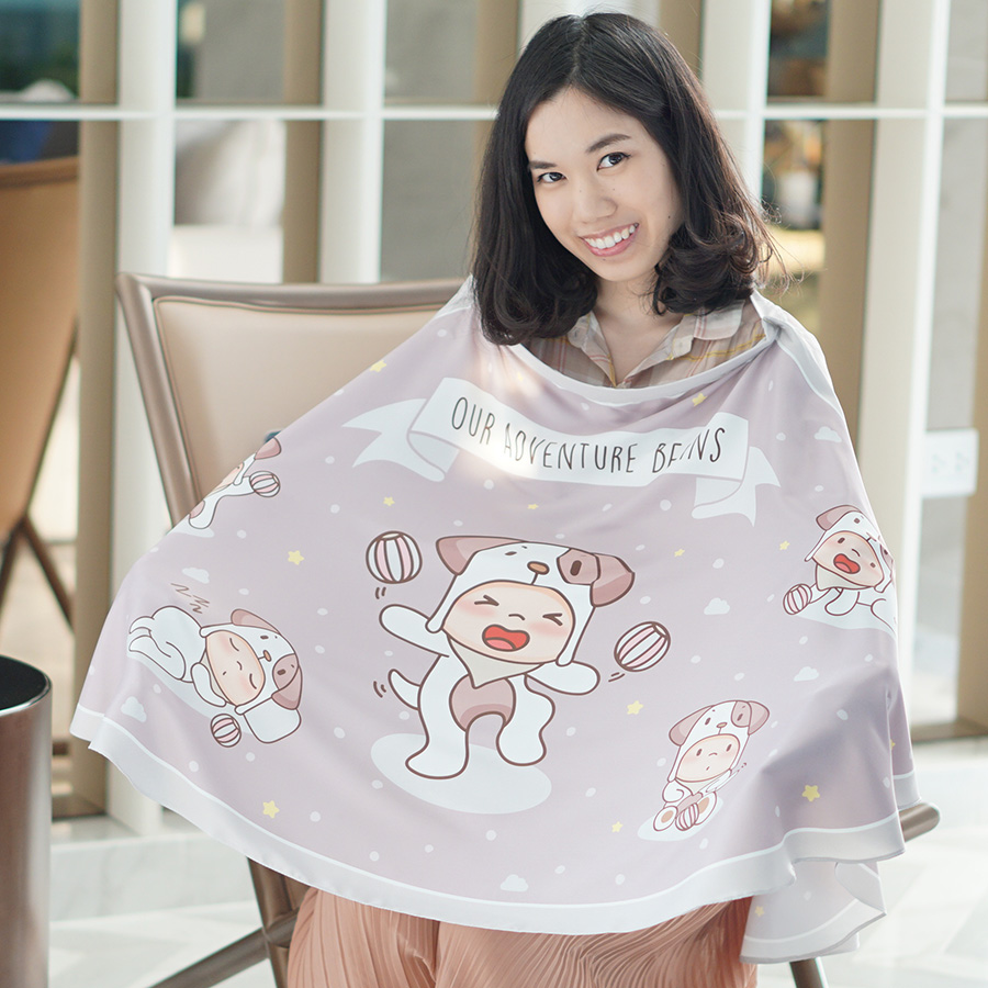 ผ้าคลุมให้นม สั่งทำใส่ชือ ลาย Puppy - Taupe