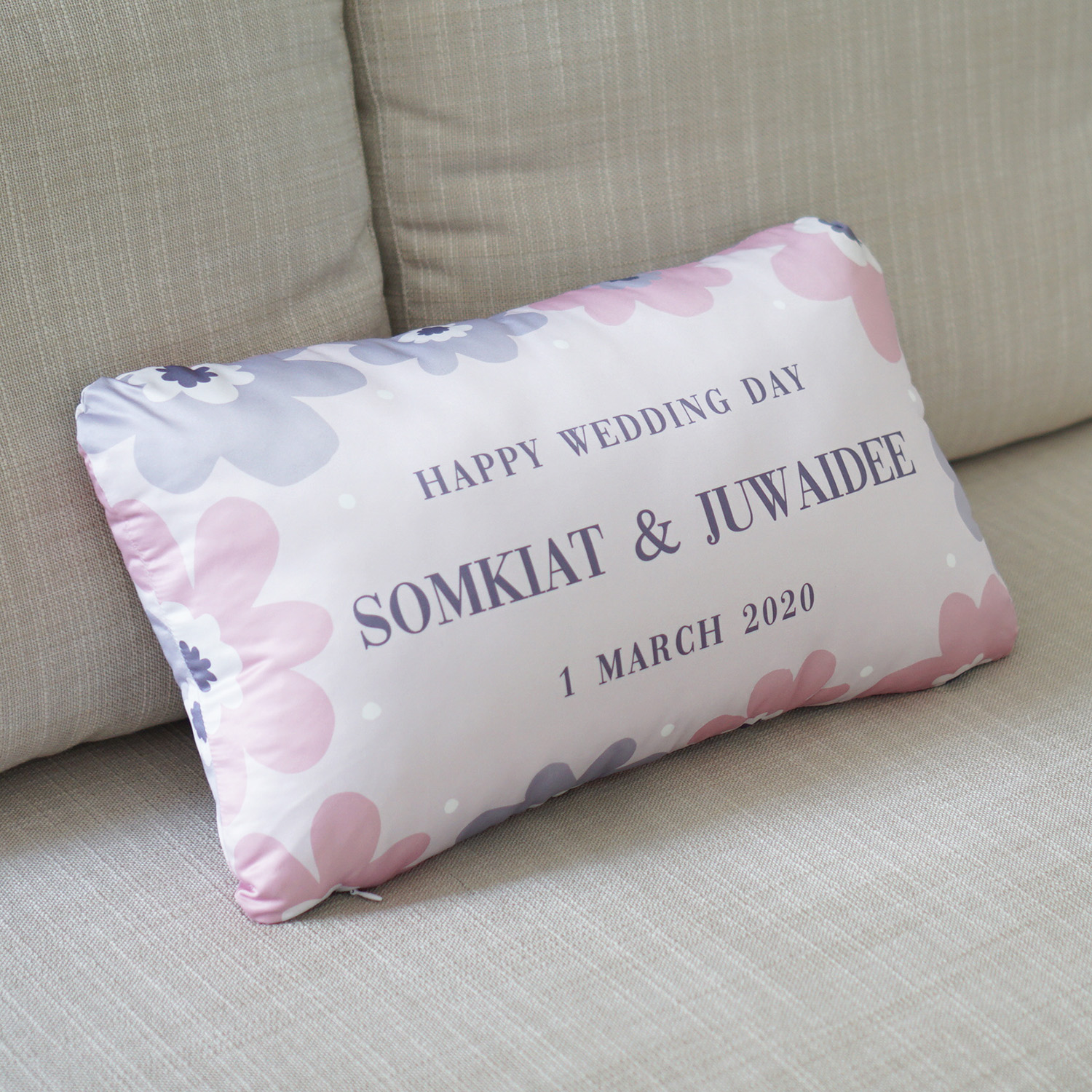 หมอนอิงทรงสี่เหลี่ยมยาว Big Flower - Pink (ราคาต่อใบ)