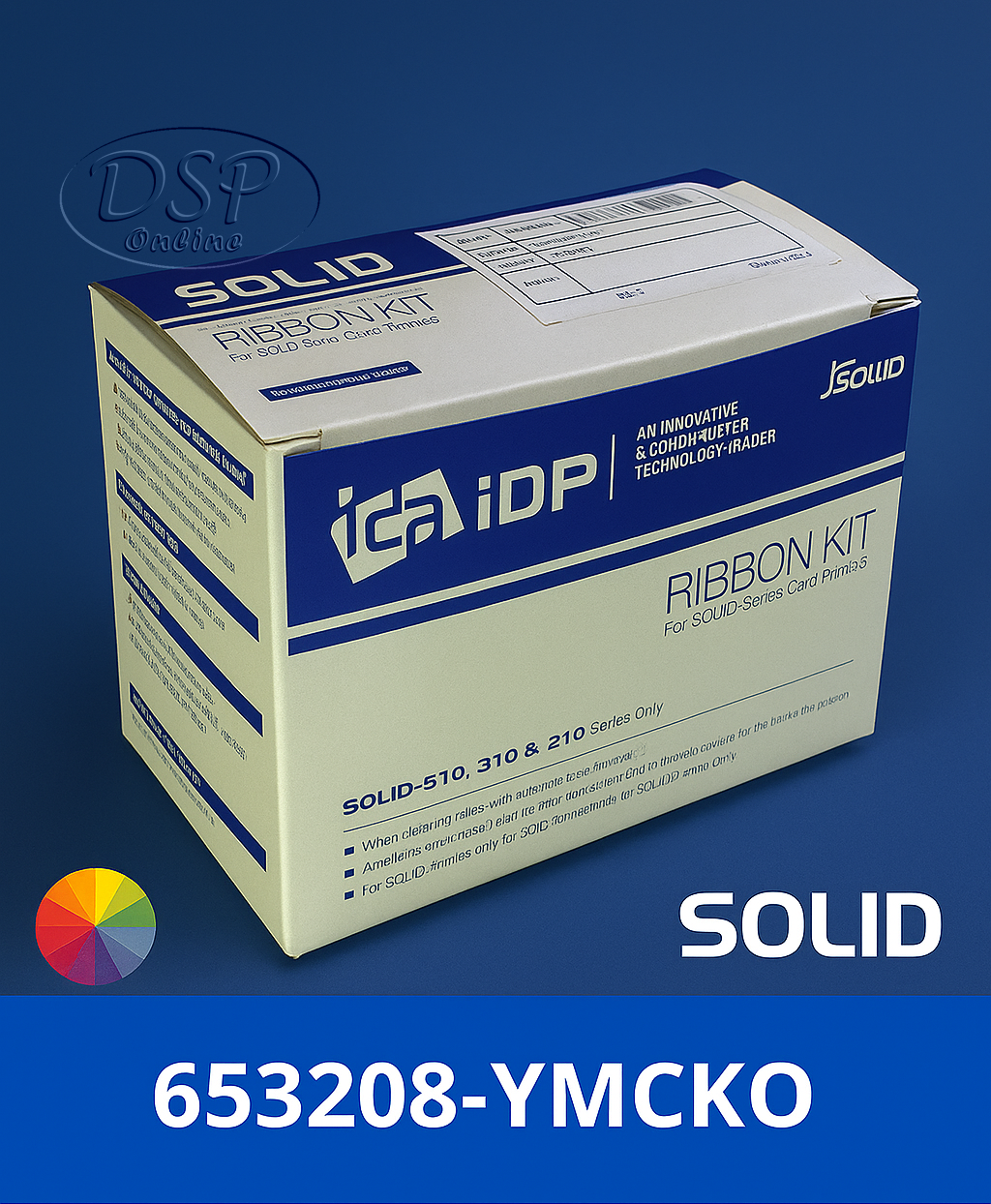 ขายถูก Solid ริบบอนสีแท้ IDP 653208 (YMCKO): พิมพ์บัตรสีเต็มใบ คมชัด 250 ภาพ/ม้วน 🎨