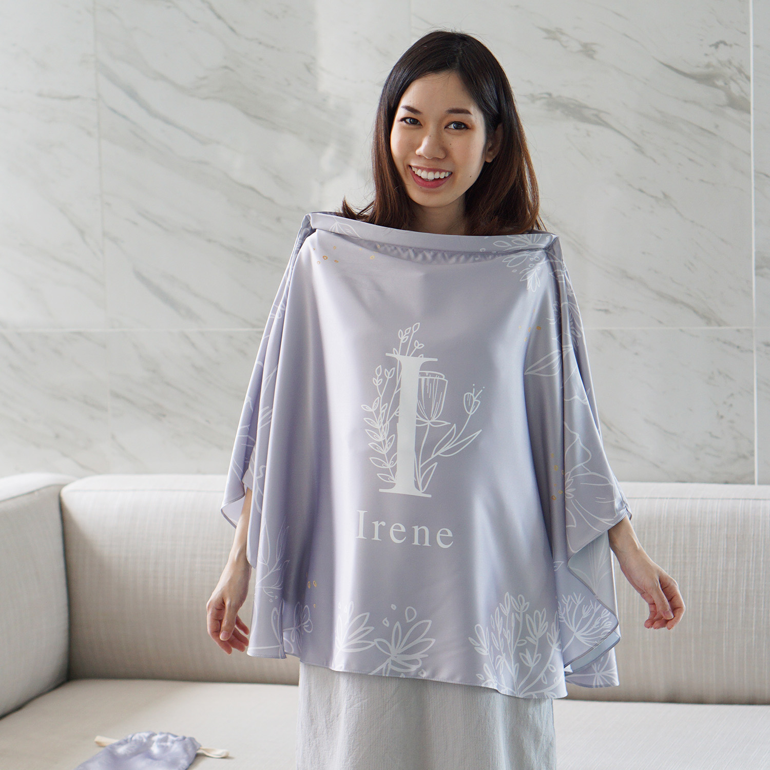 ผ้าคลุมให้นม สั่งทำใส่ชือ ลาย Botanical - Grey