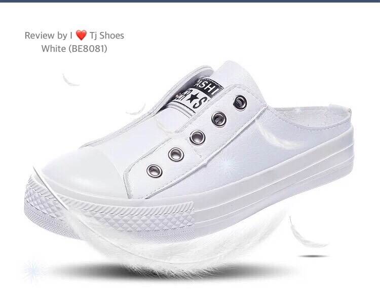 รองเท้าผ้าใบเปิดส้นทรงสวม (สีครีม)