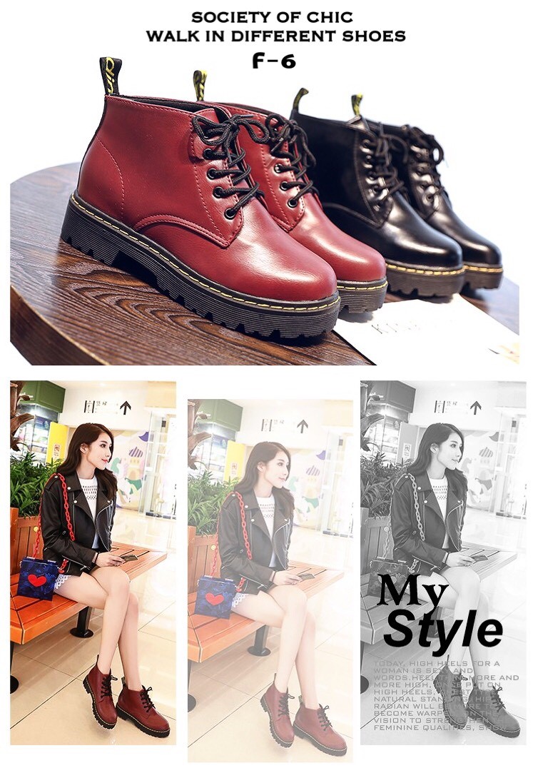 รองเท้าผ้าใบหุ้มข้อสไตล์ Dr.matens (สีเลือดหมู)