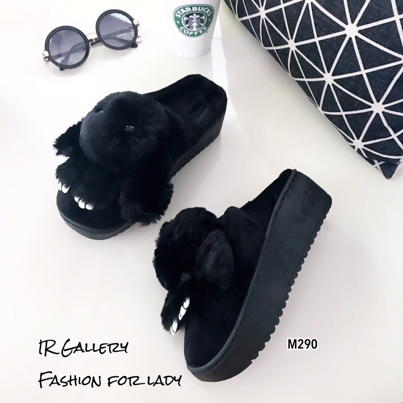 รองเท้าแตะ Slipperขนมิ้ง (สีดำ)