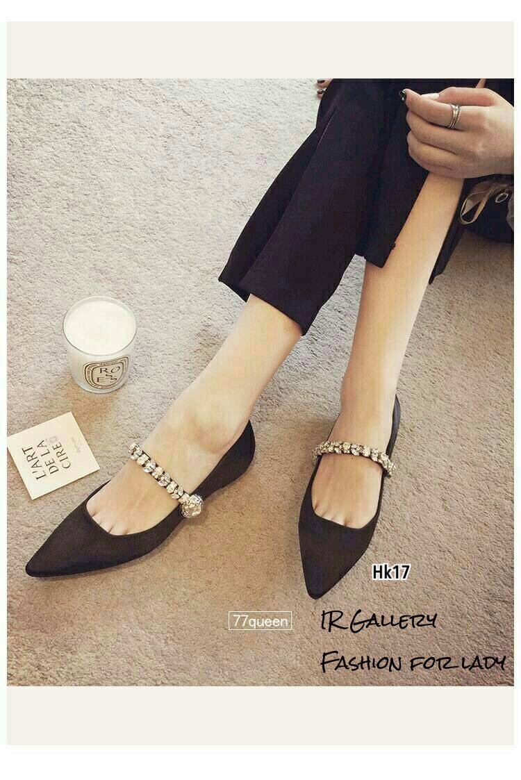 รองเท้าคัทชูซาติน Style MIUMIU (สีครีม)