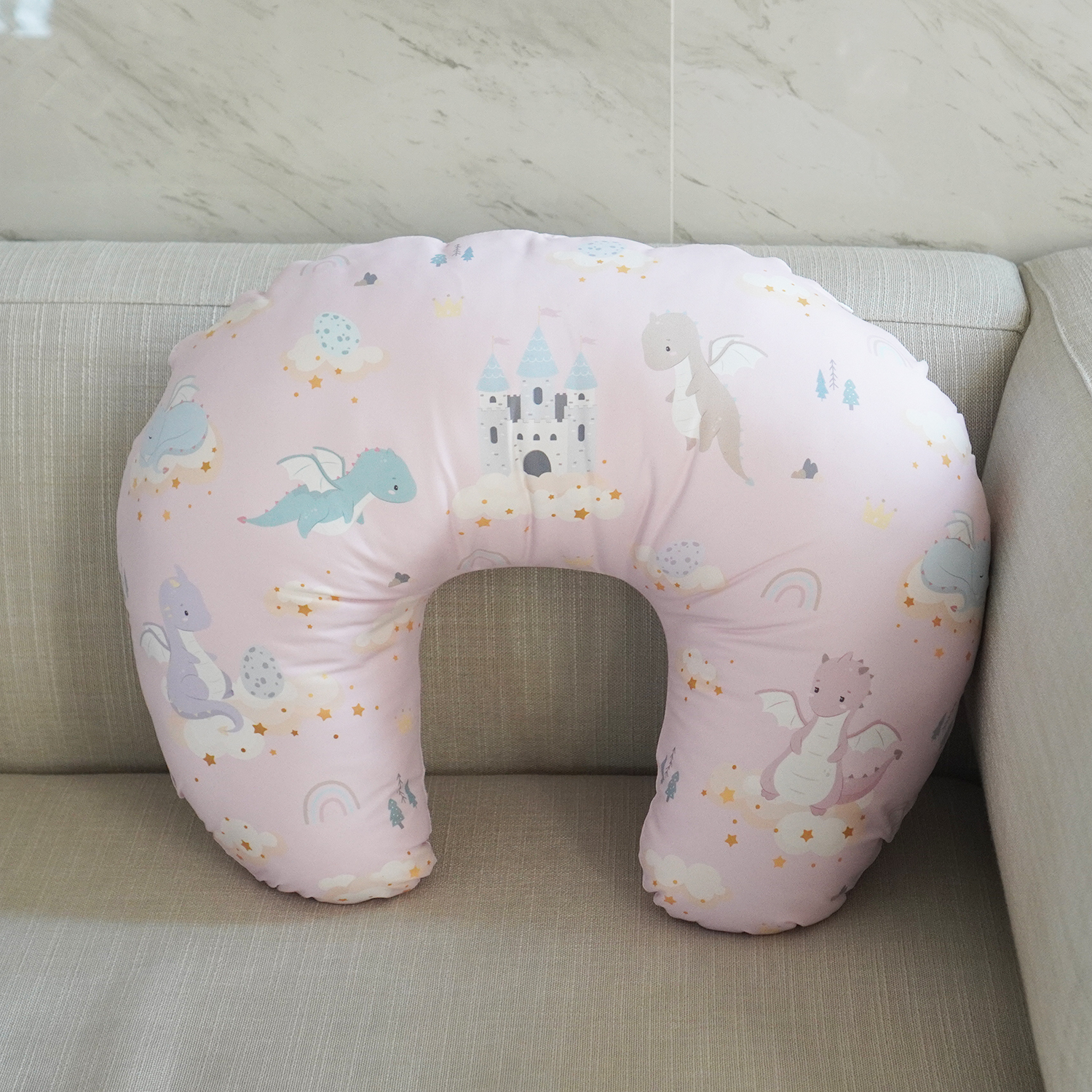 หมอนรองให้นม สั่งทำใส่ชื่อ ลาย Dragon - Pink