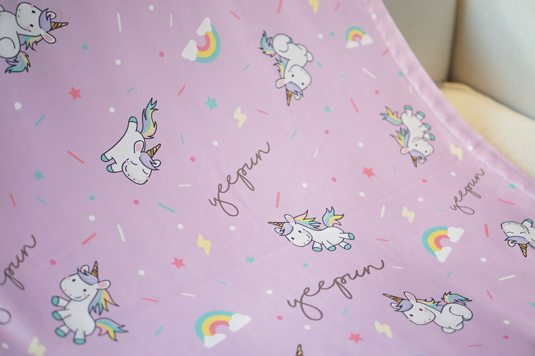 ผ้าห่ม ใส่ชื่อ ลายยูนิคอร์น - Unicorn - Lavender