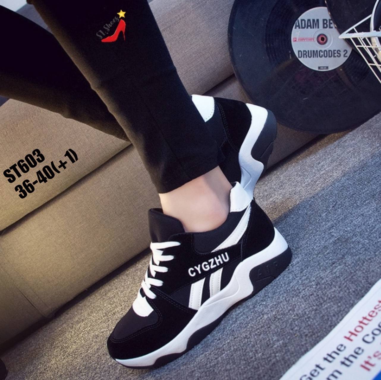 รองเท้าผ้าใบสไตล์Sportแต่งแถบทูโทน (สีขาว)