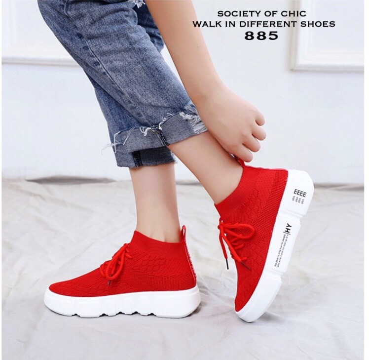 รองเท้าผ้าใบหุ้มข้อสไตล์ Off White (สีแดง)