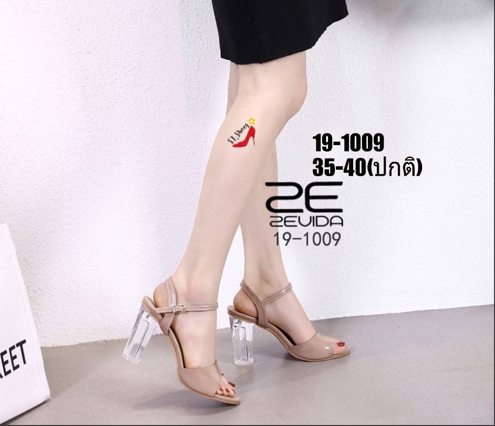 รองเท้าส้นแก้วอะคริลิคหนังเงา (สีดำ)