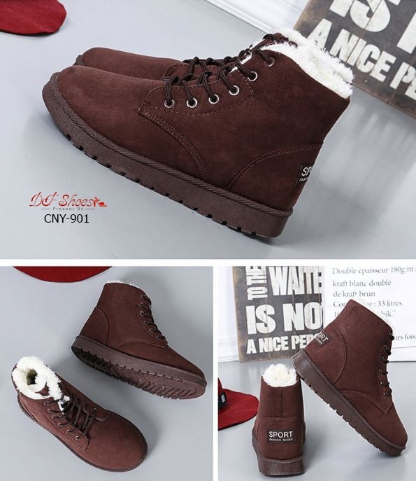 รองเท้าผ้าใบกันหนาวบุขน (สีดำ)