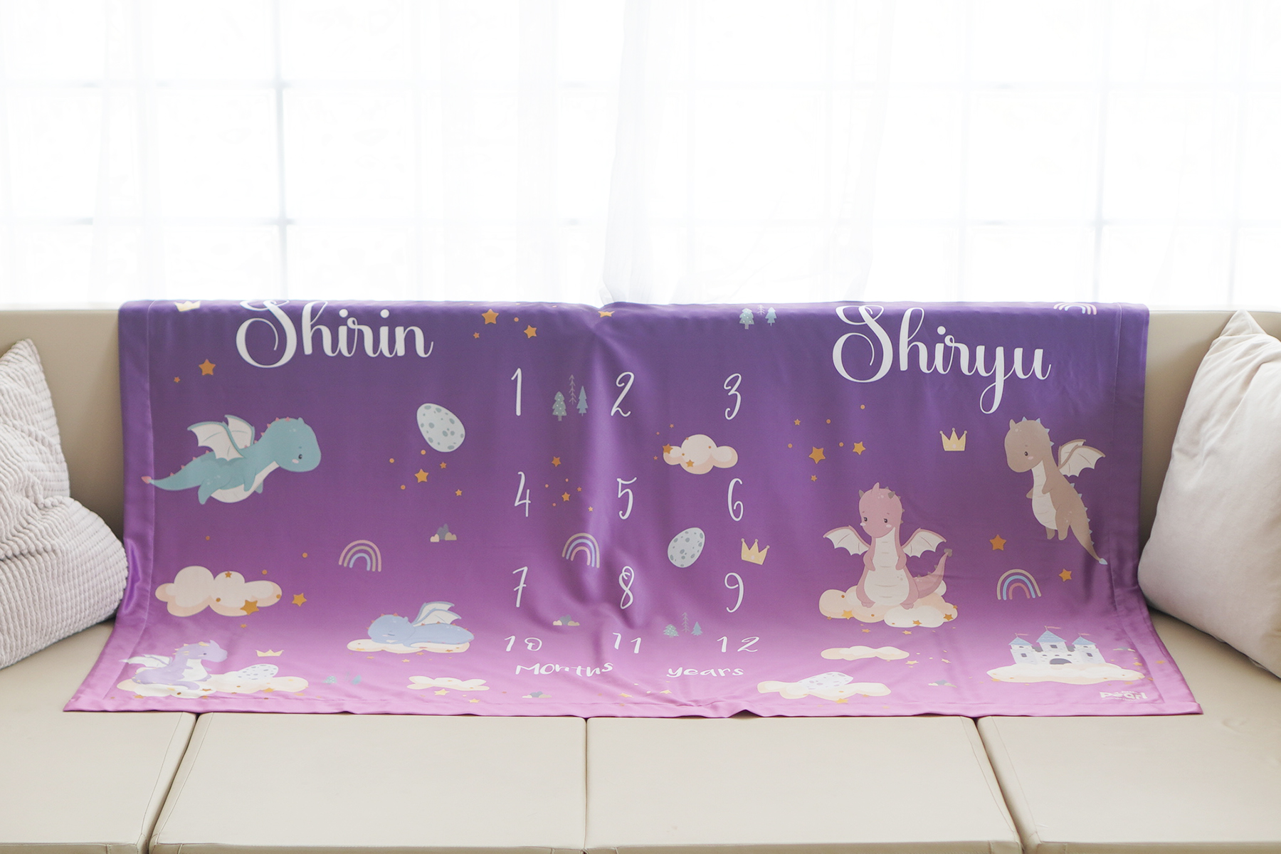 ผ้าห่ม Milestone ลาย Dragon - Purple/Pink