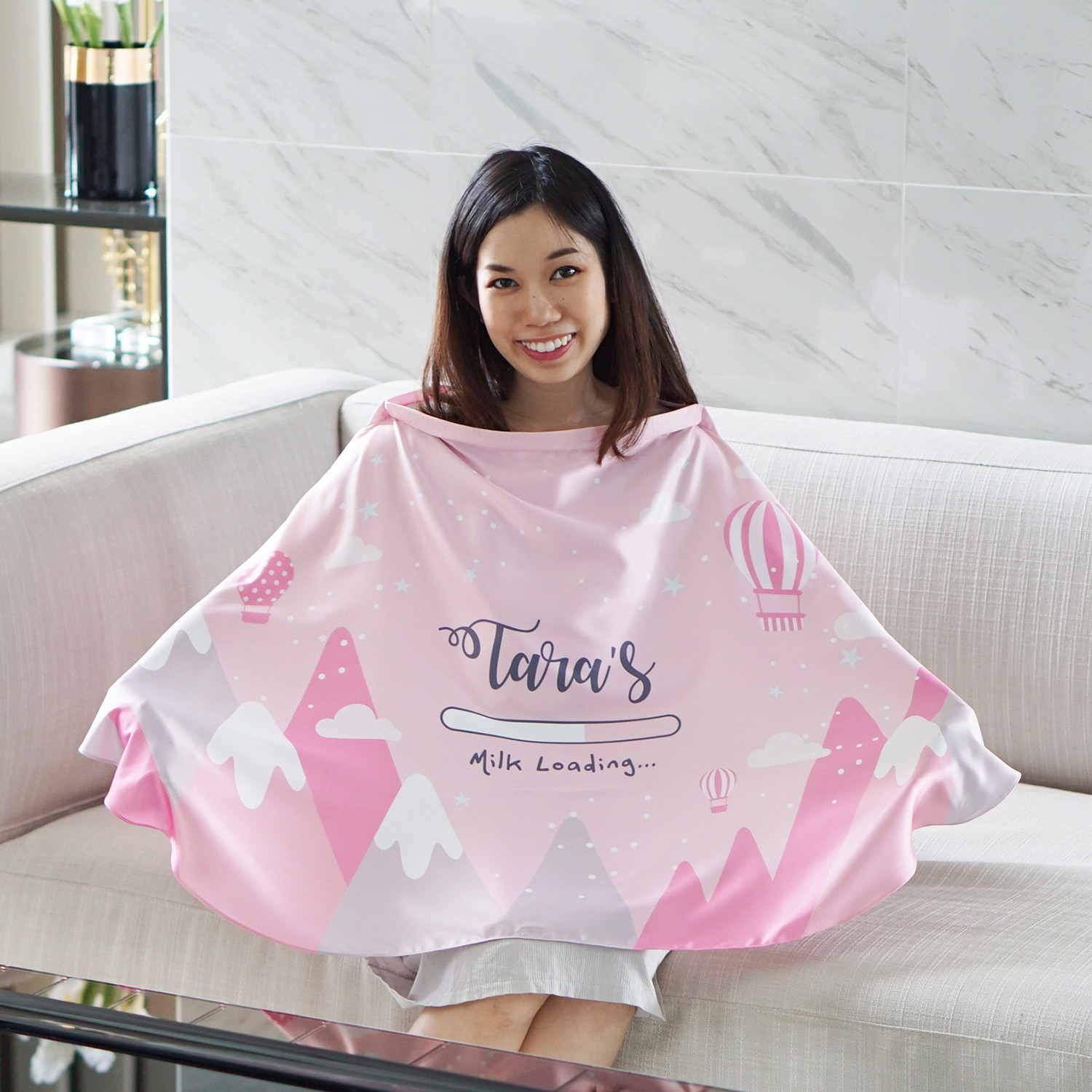 ผ้าคลุมให้นม สั่งทำใส่ชือ ลายภูเขา Mountain - Pink