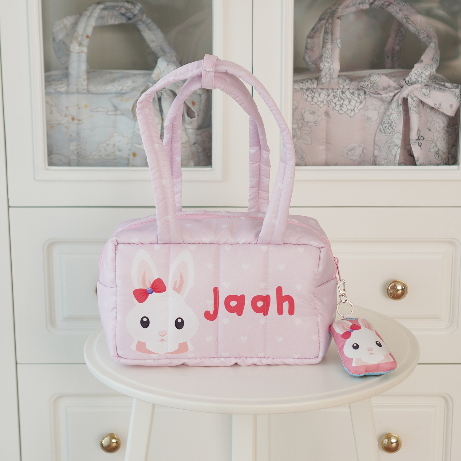 Fluffy Bowling Bag กระเป๋านุ่มนิ่ม ทรง Bowling สั่งทำใส่ข้อความ ลาย Rabbit Girl - Pink