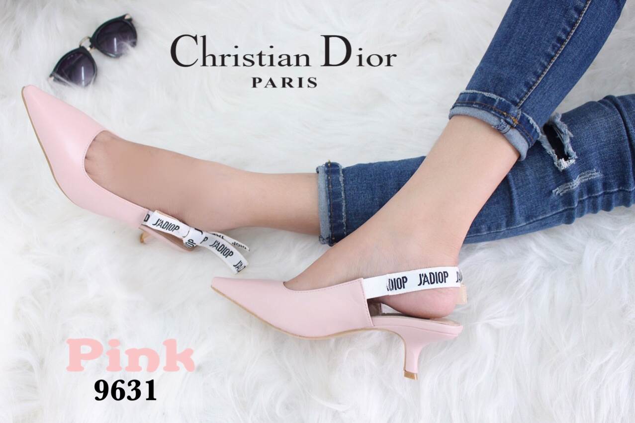 รองเท้าคัทชูรัดส้นสไตล์ Dior (สีชมพู)