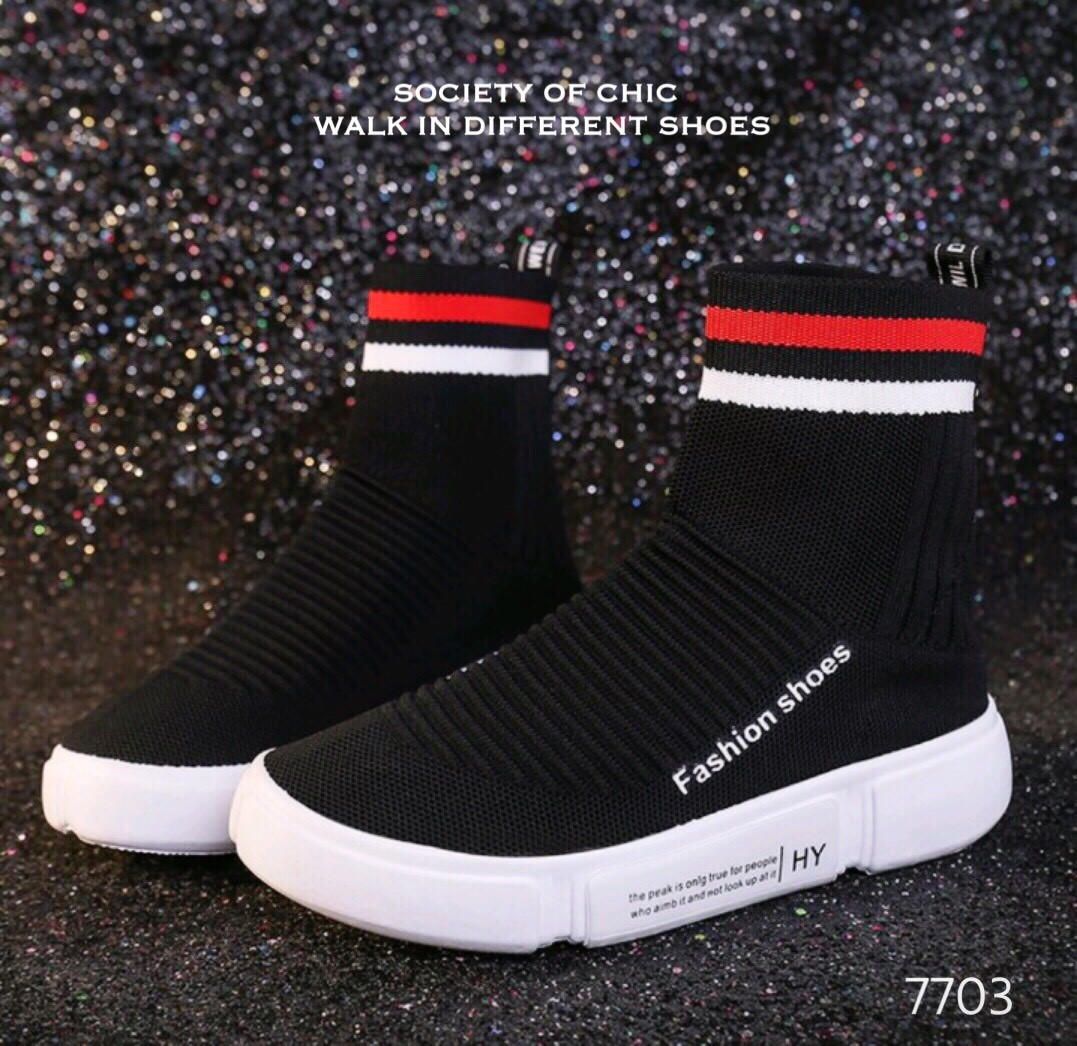 รองเท้าผ้าใบทรงถุงเท้าสไตล์ Off White (สีดำ)