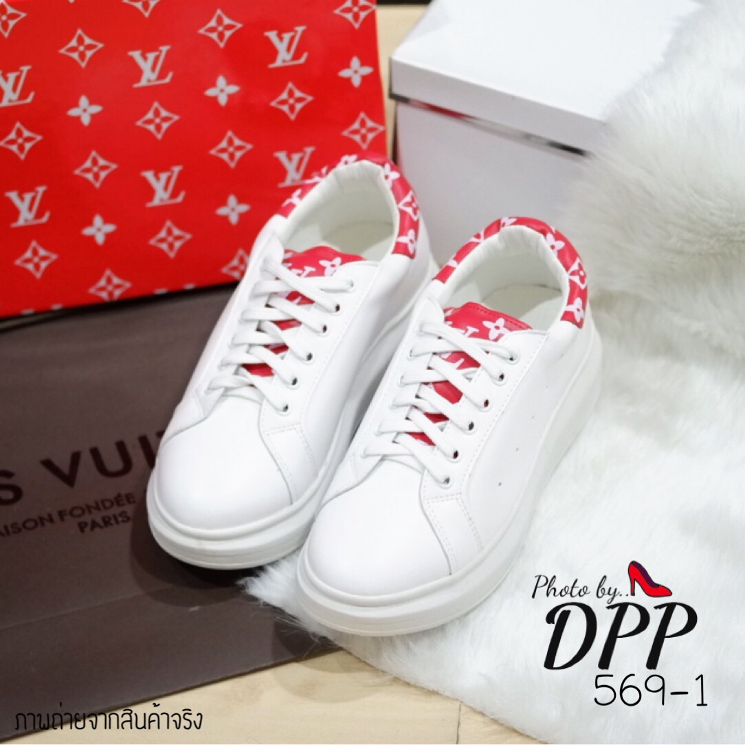 รองเท้าผ้าใบ Louis vuitton x supreme sneakers (สีแดง)